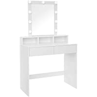 VASAGLE Tocador con Espejo y Bombillas- Mesa de Maquillaje- con 2 Cajones y 3 Compartimentos de Almacenamiento- Estilo…
